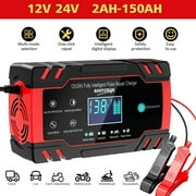 12V/24V Smart Fully Automatic Battery Charger,8-Amp Maintainer Charger with LCD Display\u0026Charging Protection for Car Truck Motorcycle Lawn Mower Boat